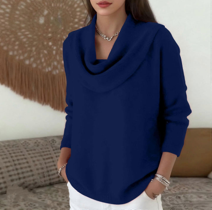 Women's Casual Shawl Collar Fine Knit Sweater with Dropped Shoulder and Ribbed Hem Mune Fashion