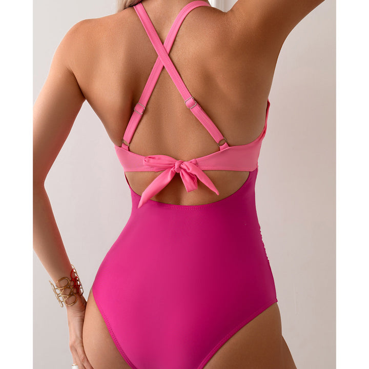 Women One-Piece Swimsuit with Crossed Top and High Cut Mune Fashion