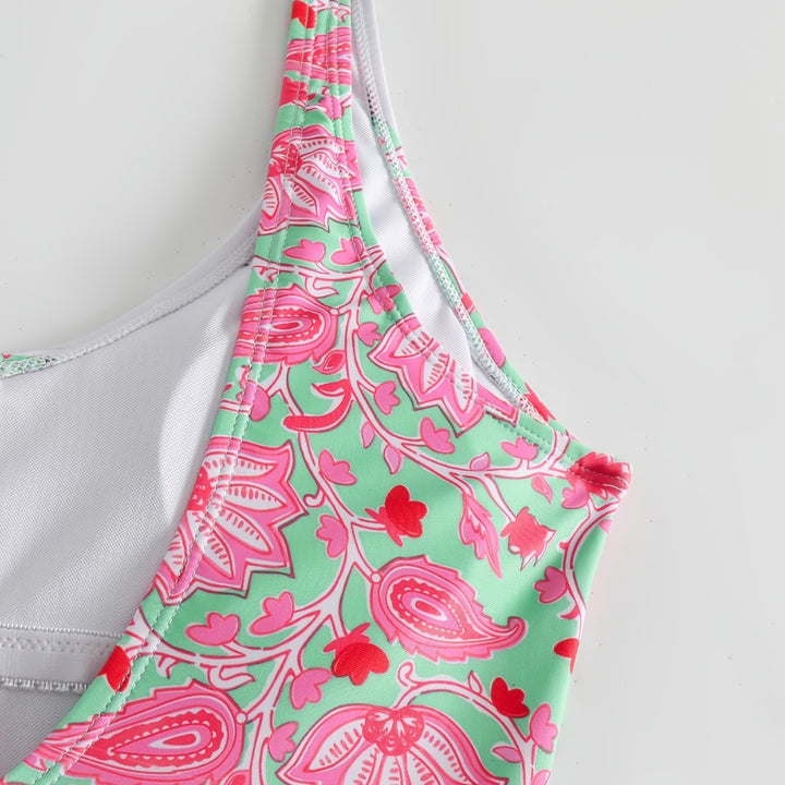 Ladies One-Piece Swimsuit with Floral Design and Fashionable Straps Mune Fashion