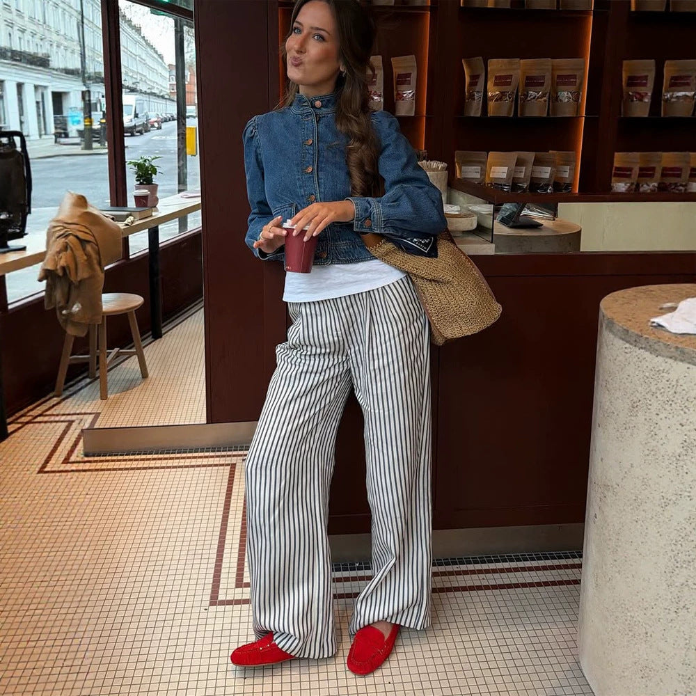Women Wide Striped Palazzo Pants with High Waist and Flowing Viscose Quality Mune Fashion