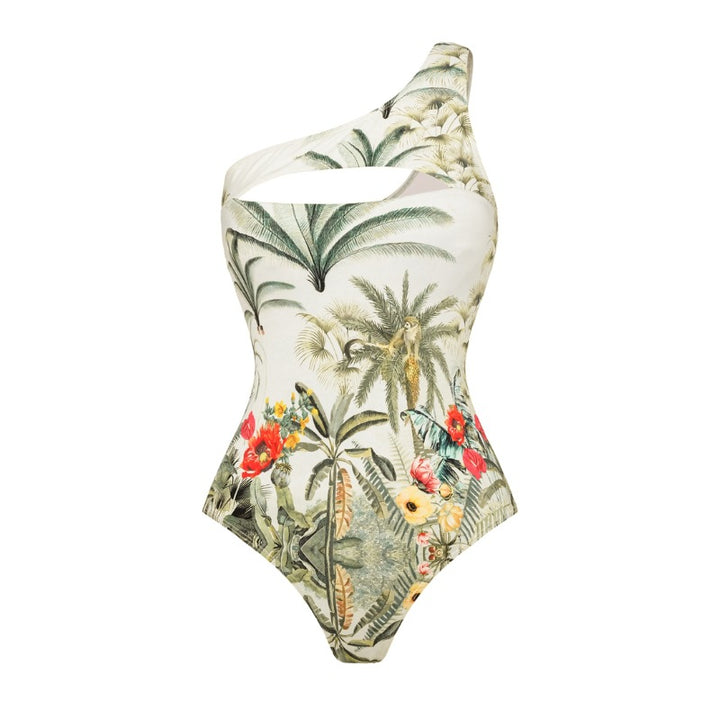 Women's Asymmetrical Bathing Suit with Refined Cut-Out and Floral Design Mune Fashion