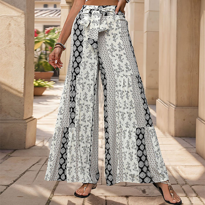 Women Airy Palazzo Pants with Floral Pattern Mune Fashion