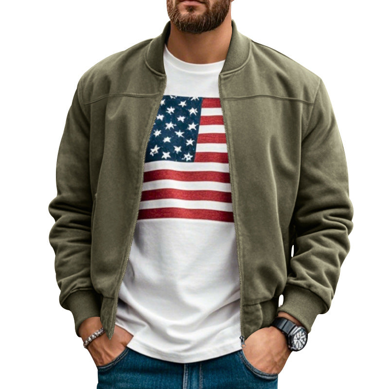 Men's lightweight bomber jacket made of microfiber with standing collar, elastic cuffs, and full-length zipper Mune Fashion