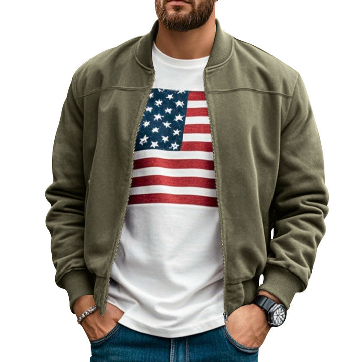 Men's lightweight bomber jacket made of microfiber with standing collar, elastic cuffs, and full-length zipper Mune Fashion