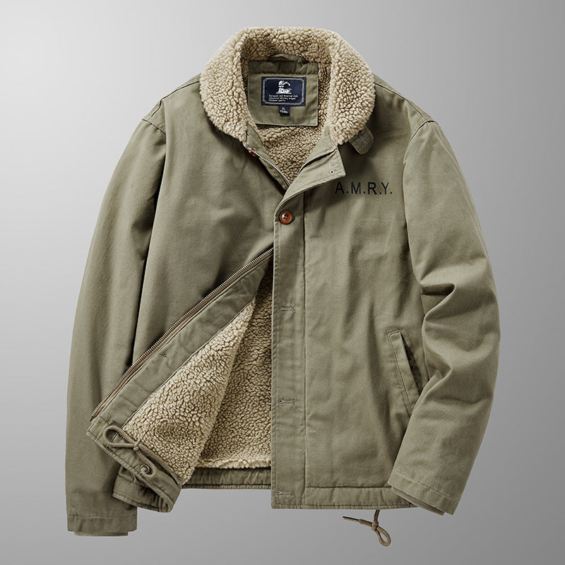 Men's canvas work jacket with Sherpa lining, thermal insulation, and drawstring hem Mune Fashion