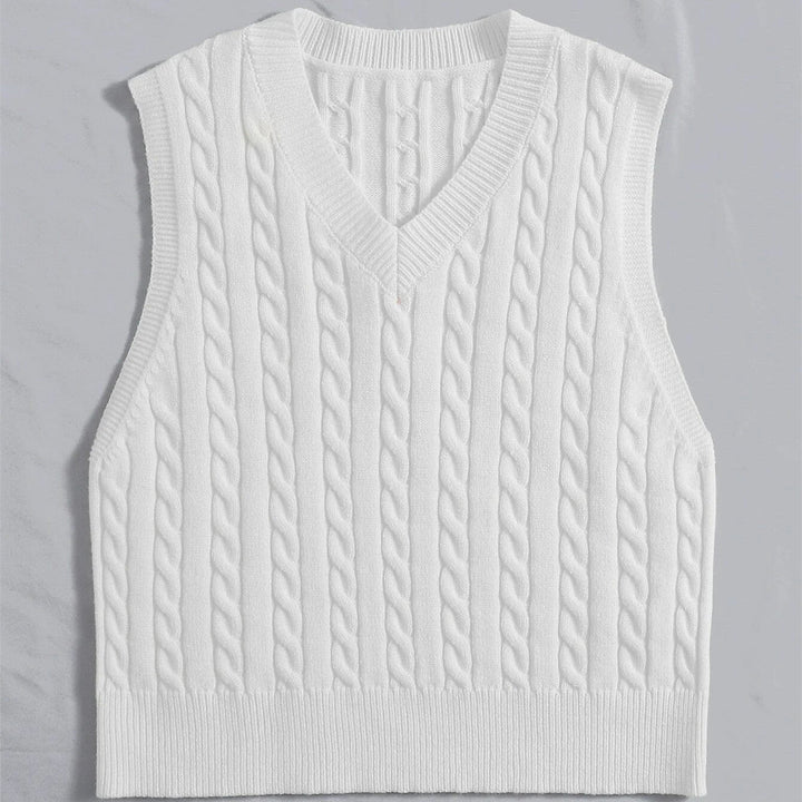 Ladies' Knit Vest with V-Neck and Cable Pattern Mune