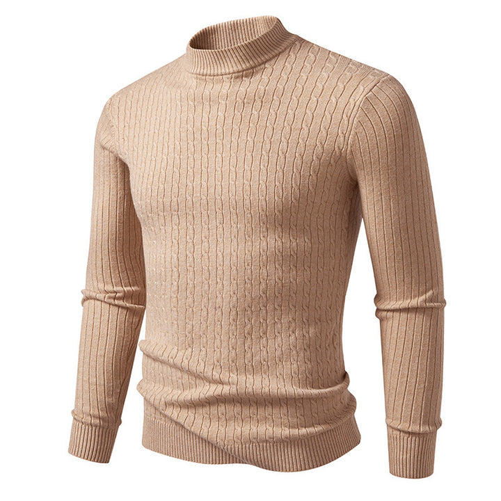 Men's body-hugging fine knit pullover with high collar and cable pattern Mune Fashion