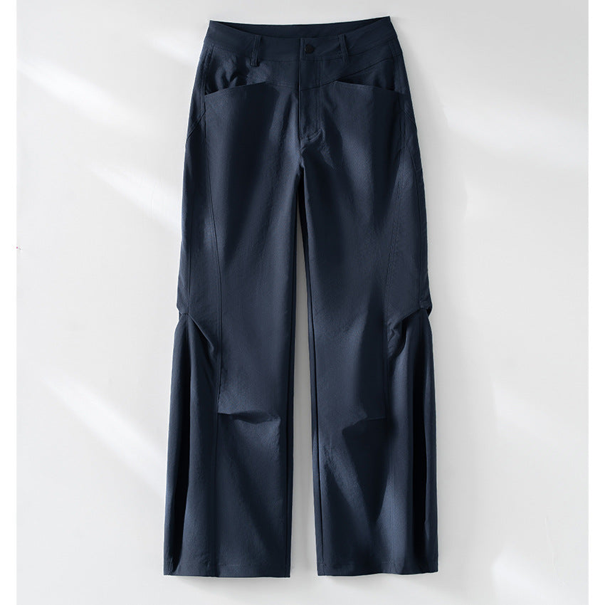 Women Wide High-Cut Trousers with Side Slit Panels and Distinctive Seam Details Mune Fashion