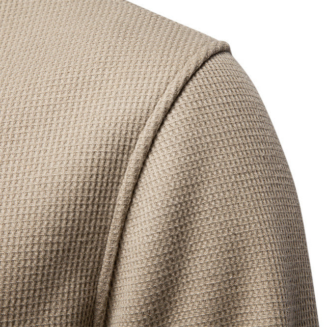 Men's waffle texture Henley pullover with short snap button closure and ribbed cuffs Mune Fashion