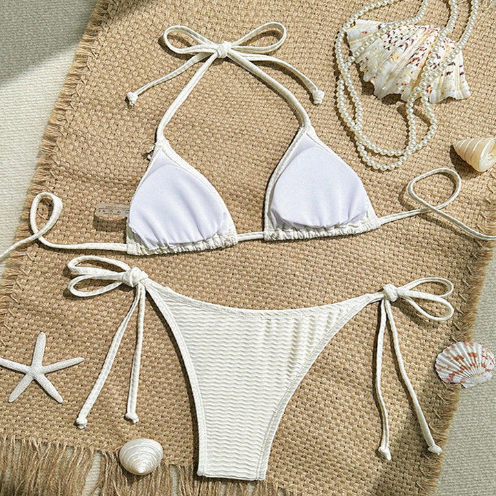 Women's triangle bikini set with elaborate appliqués Mune Fashion