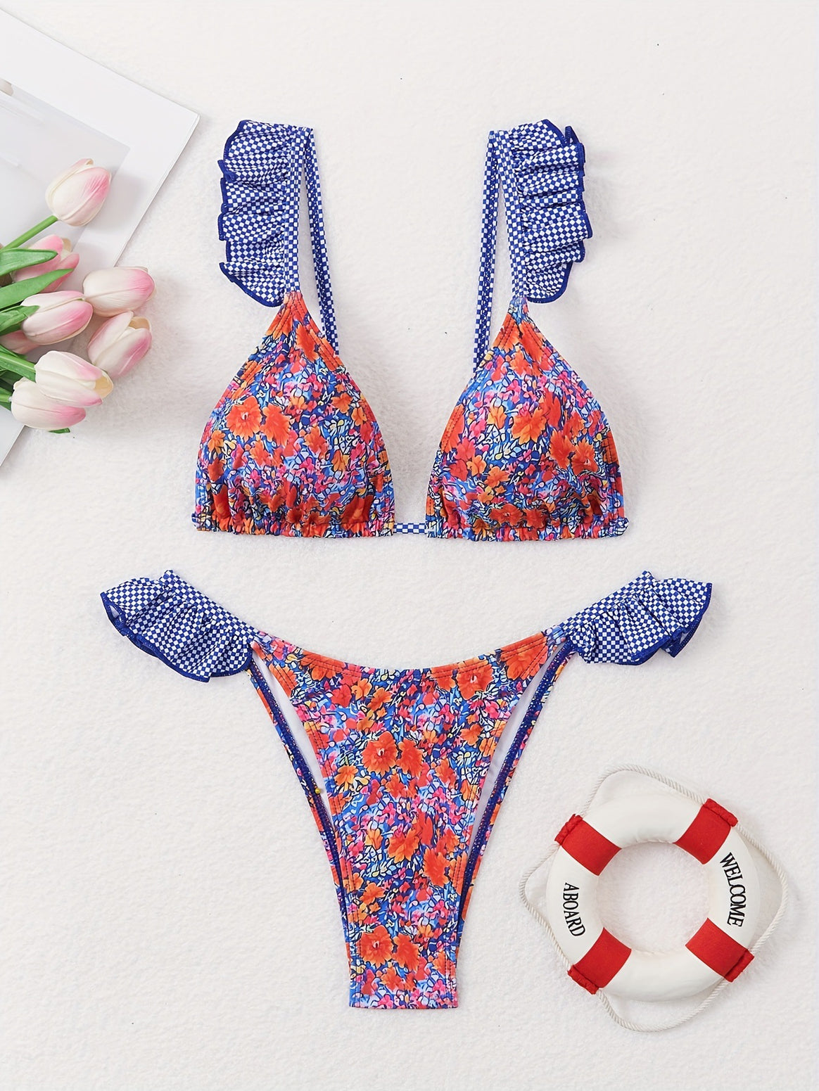 Women's triangle bikini with playful ruffle details and floral pattern Mune Fashion
