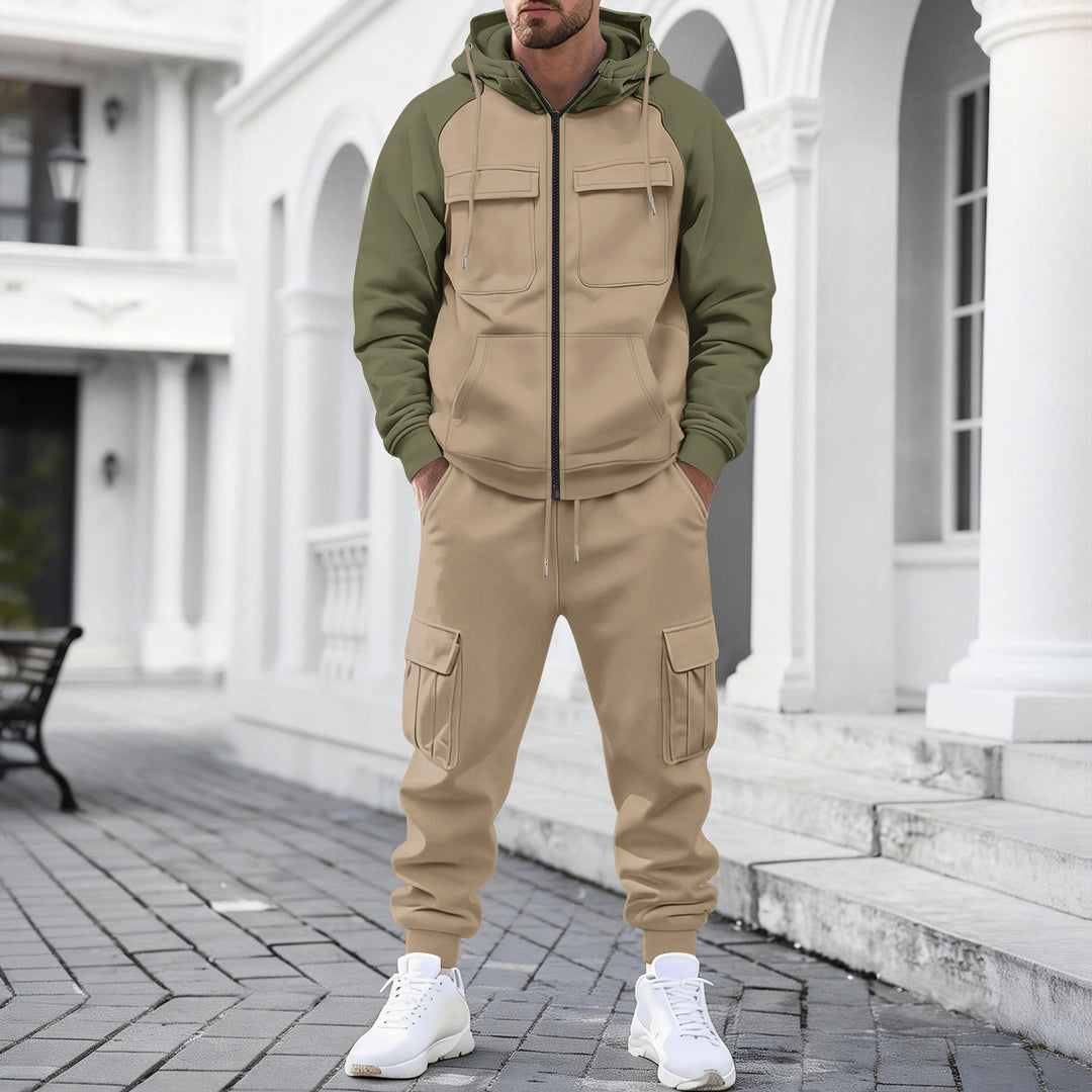 Men's zip-up hoodie sweat set with functional cargo pants Mune Fashion