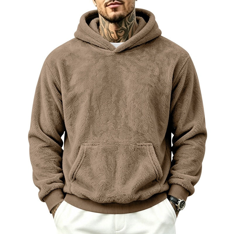 Men's Cozy Fleece Hoodie with Kangaroo Pocket and Ribbed Hem Mune Fashion