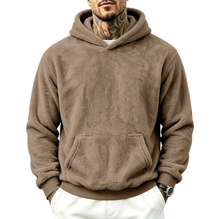 Men's Cozy Fleece Hoodie with Kangaroo Pocket and Ribbed Hem Mune Fashion