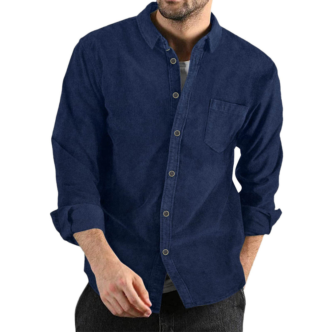 Men's Elegant Cord Shirt with Practical Chest Pocket Mune
