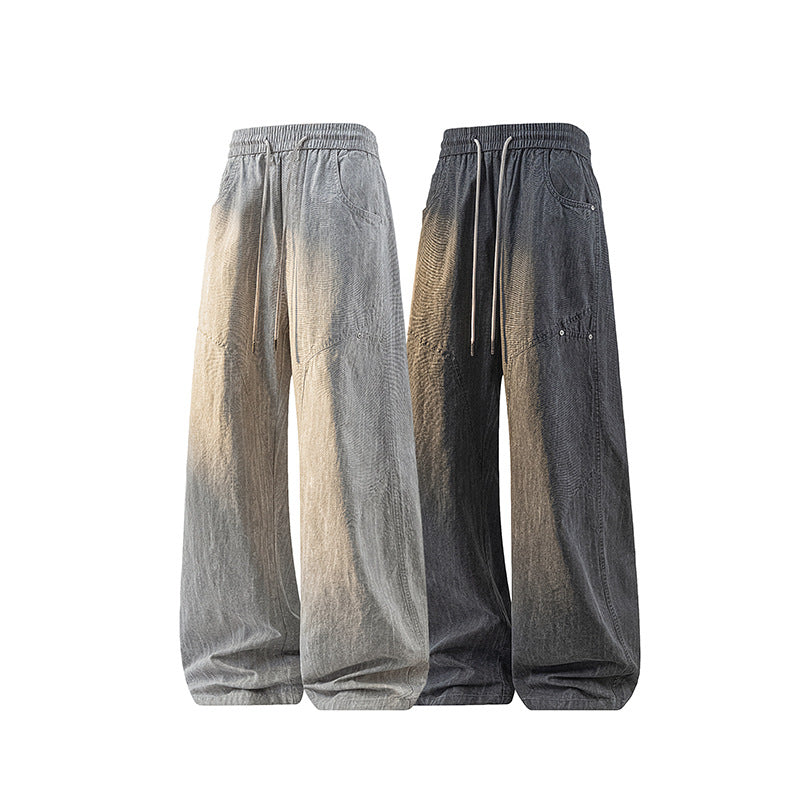 Damen Weite Leinenoptik-Hose mit elastischem Bund und aufgesetzten Taschen Mune Fashion