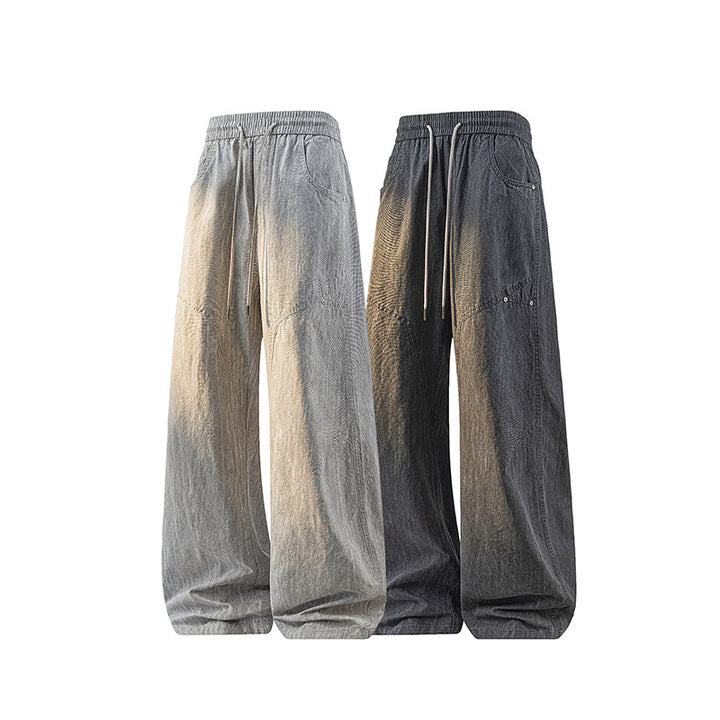 Damen Weite Leinenoptik-Hose mit elastischem Bund und aufgesetzten Taschen Mune Fashion