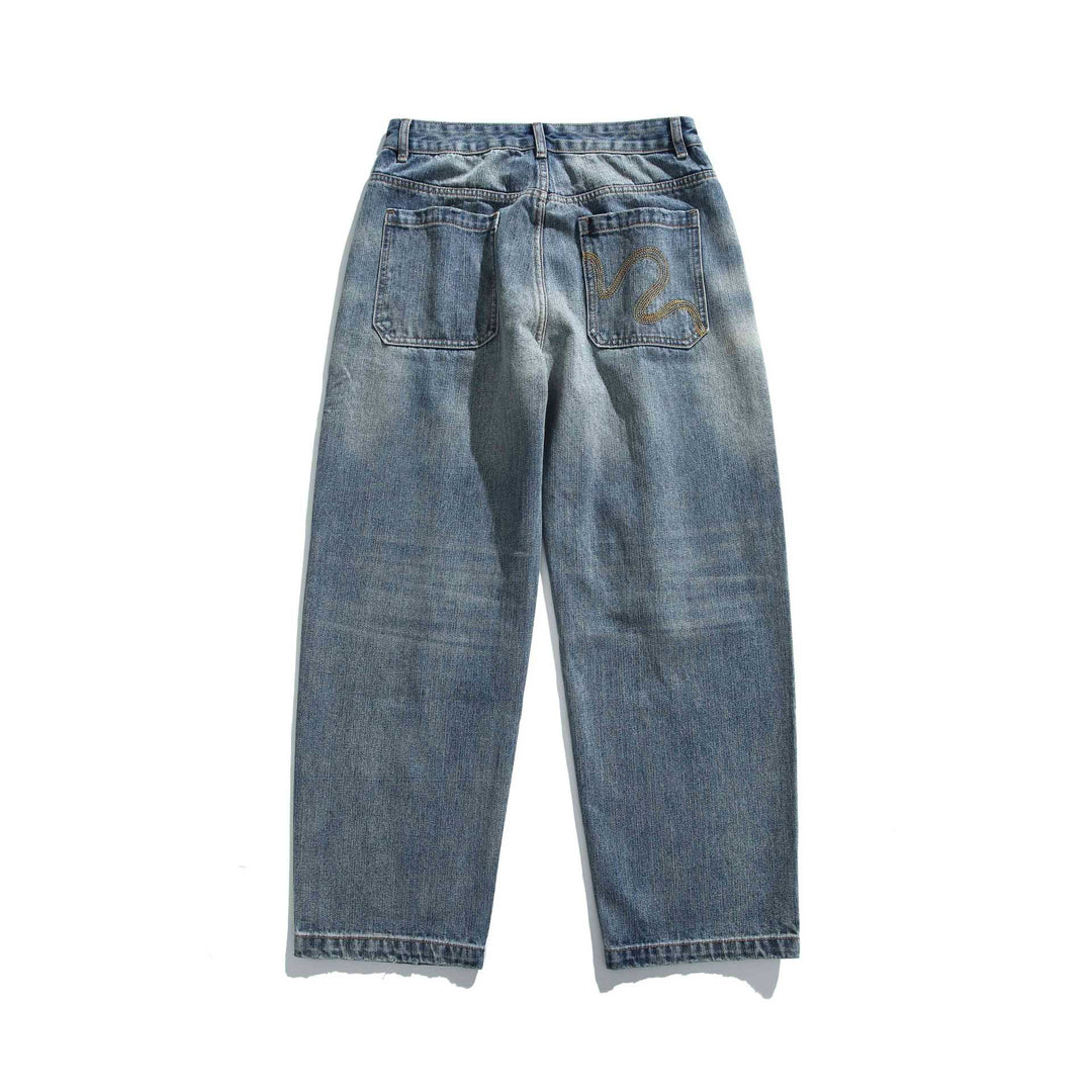 Women's High-Waisted Loose Jeans with Used Effect and Color Splatter Mune Fashion