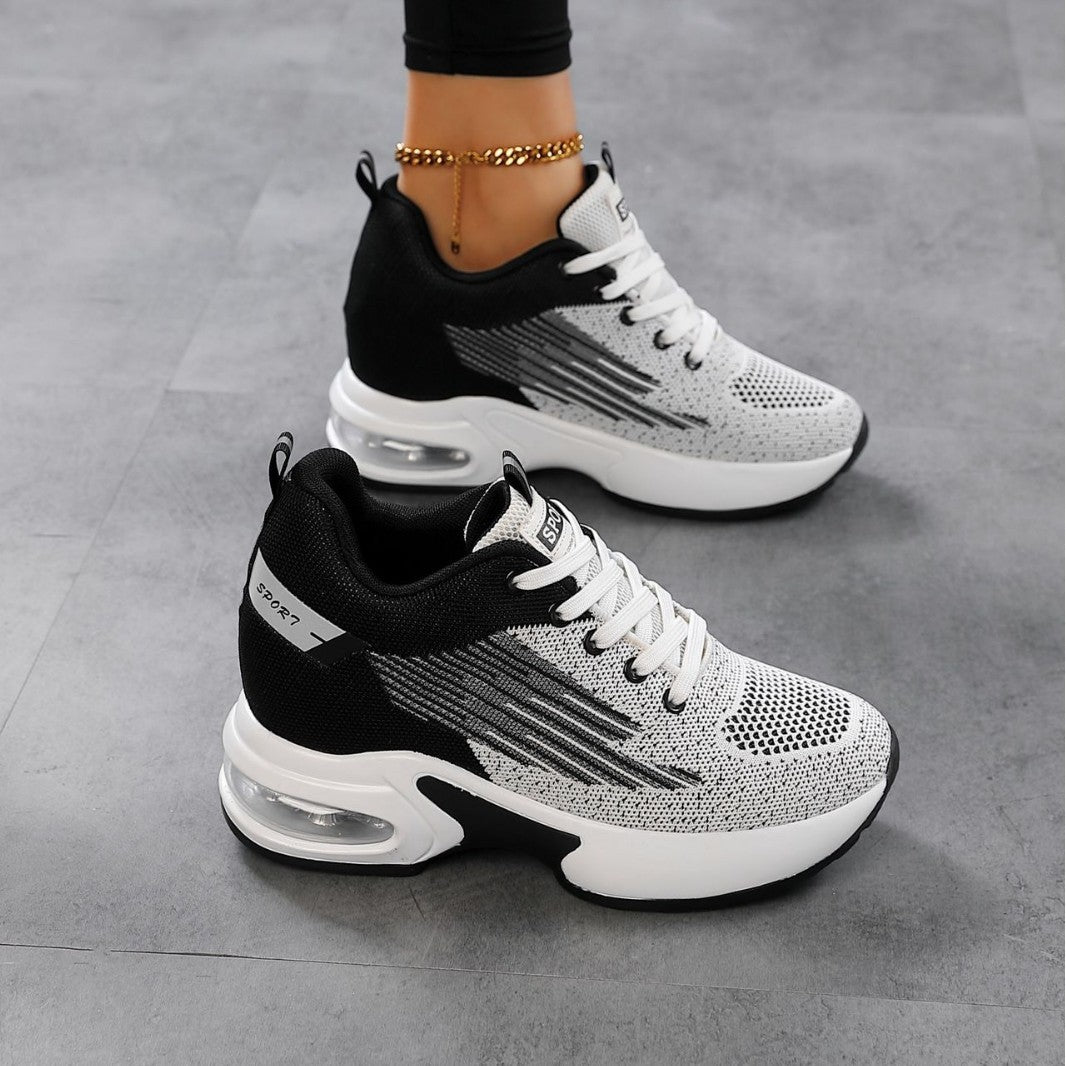 Women's Stylish Platform Sneakers with Air Cushioning and Knitted Breathable Upper Mune Fashion