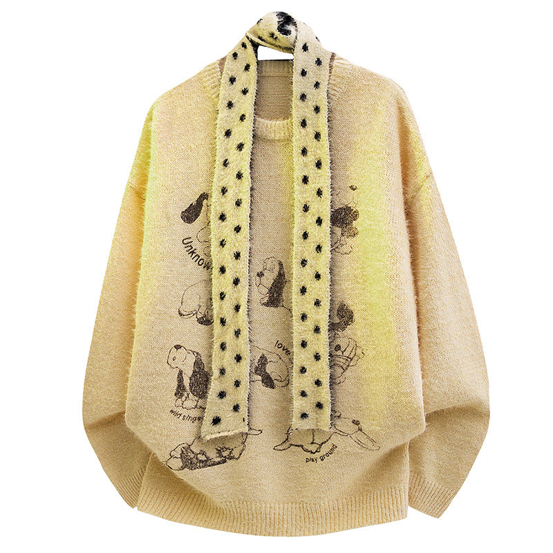 Women Chunky Knit Sweater with Animal Motif Mune Fashion