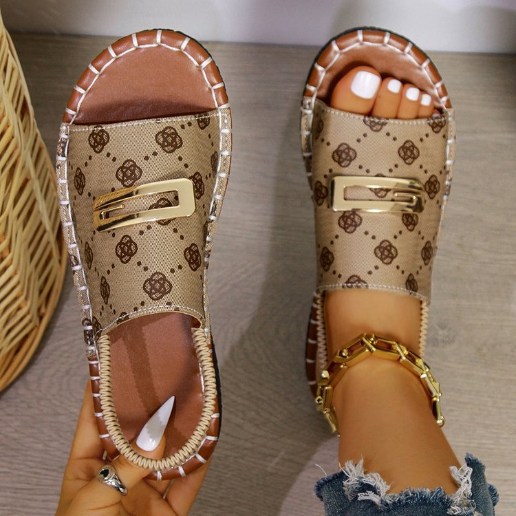 Damen Offene Pantolette mit Metallornament und kontrastierter Ziernaht Mune Fashion