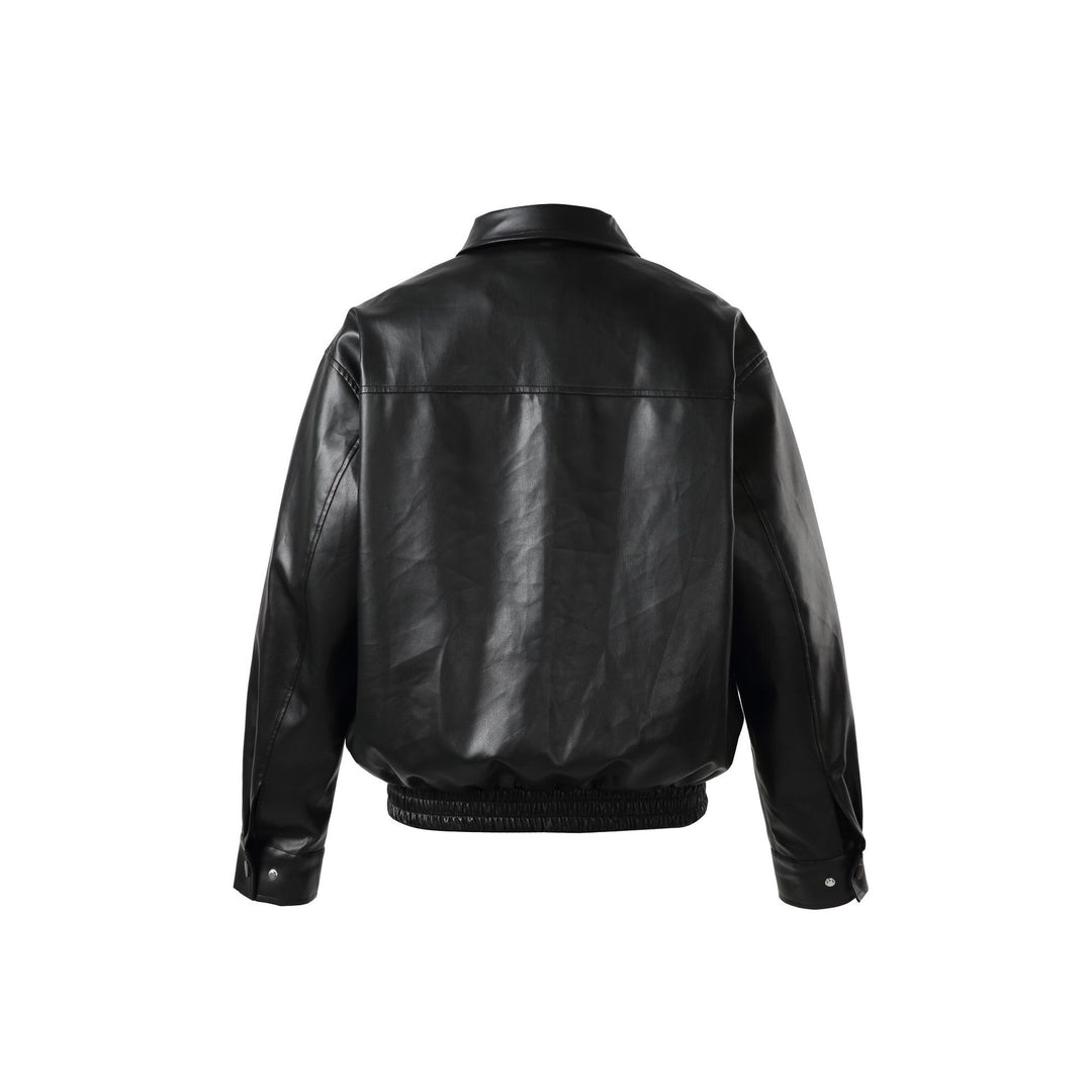 Unisex Short Cut Faux Leather Bomber Jacket with Boxy Cut Mune Fashion