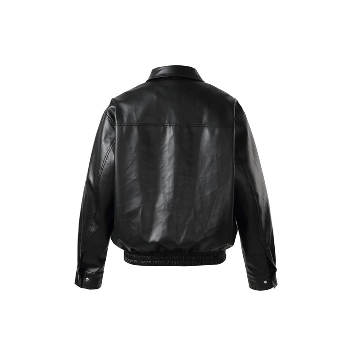 Unisex Short Cut Faux Leather Bomber Jacket with Boxy Cut Mune Fashion