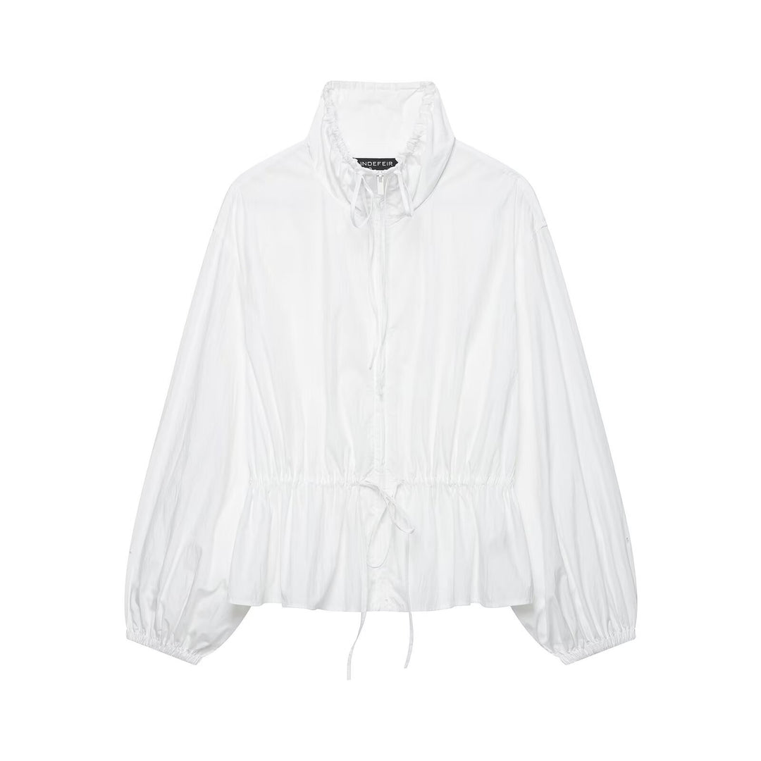 Women Ultralight Cropped Anorak with drawstring waist, balloon sleeves and high stand-up collar Drune