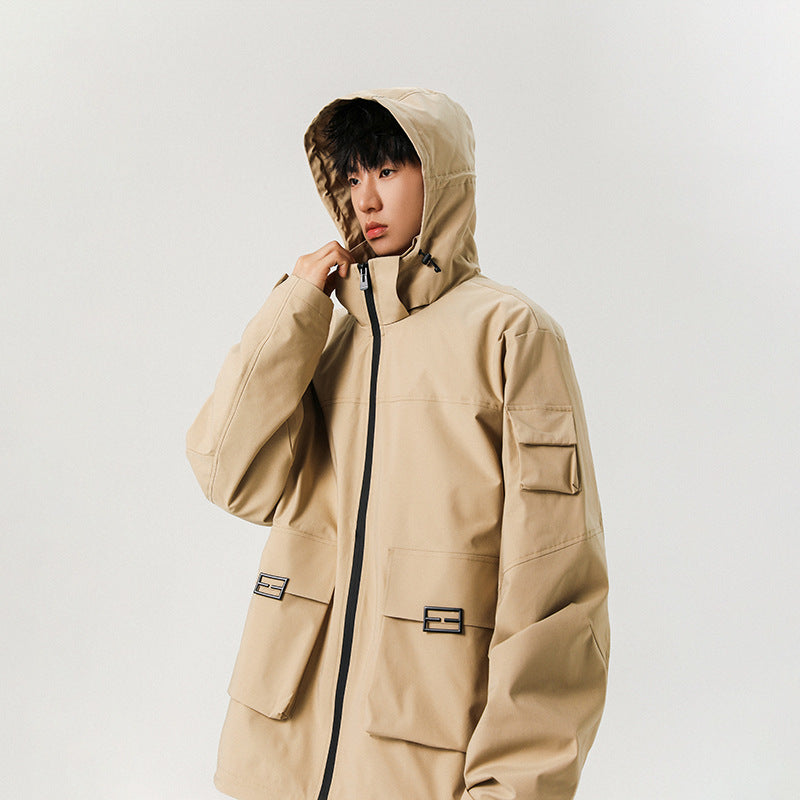 Men's Oversize Utility Jacket with Technical Softshell, Hood and Multiple Pockets Mune Fashion