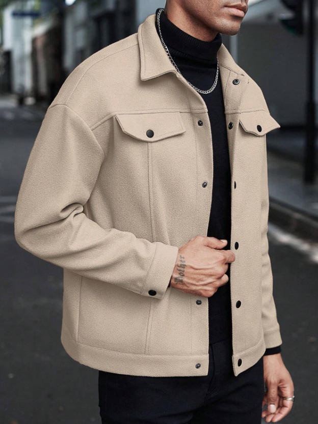 Men's wool look overshirt jacket in shacket style with chest pockets and button placket Mune Fashion