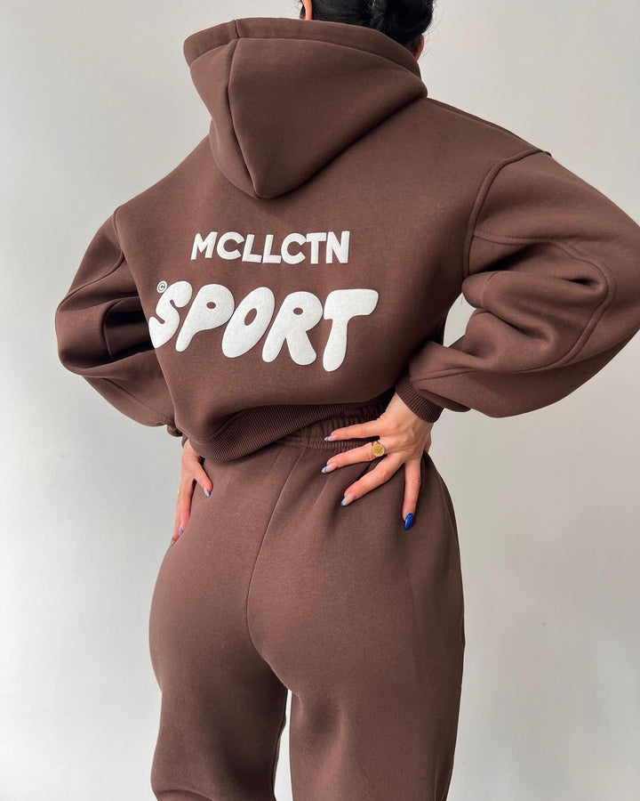 Women Cropped Hoodie and High-Waist Jogging Pants Lounge Set made of Cotton Fleece Mune Fashion