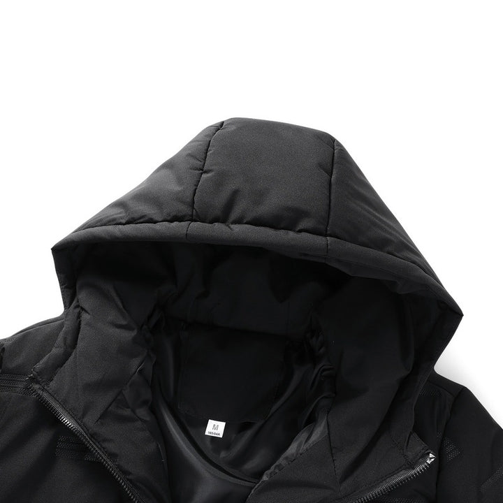 Men's Padded Quilted Jacket with Hood and Geometric Quilting Mune Fashion
