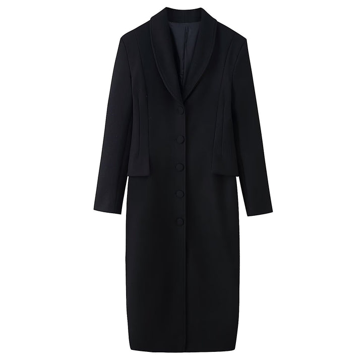 Women’s Longer Wool Blend Coat with Shawl Collar and Tailored Silhouette Mune Fashion