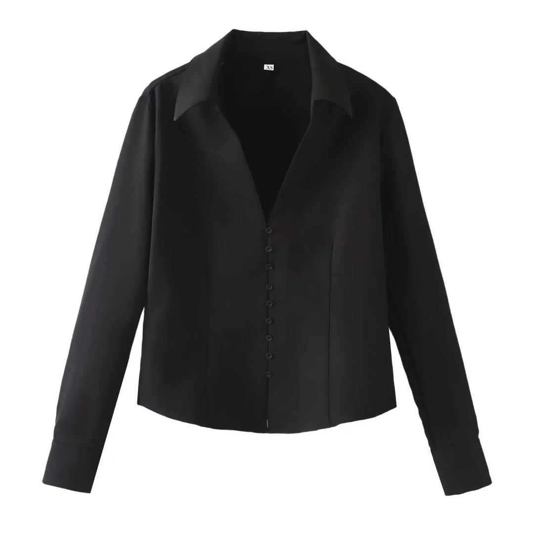 Women Elegant tailored shirt blouse with fine button placket and pointed collar Mune Fashion