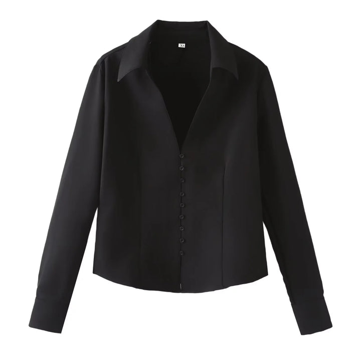 Women Elegant tailored shirt blouse with fine button placket and pointed collar Mune Fashion