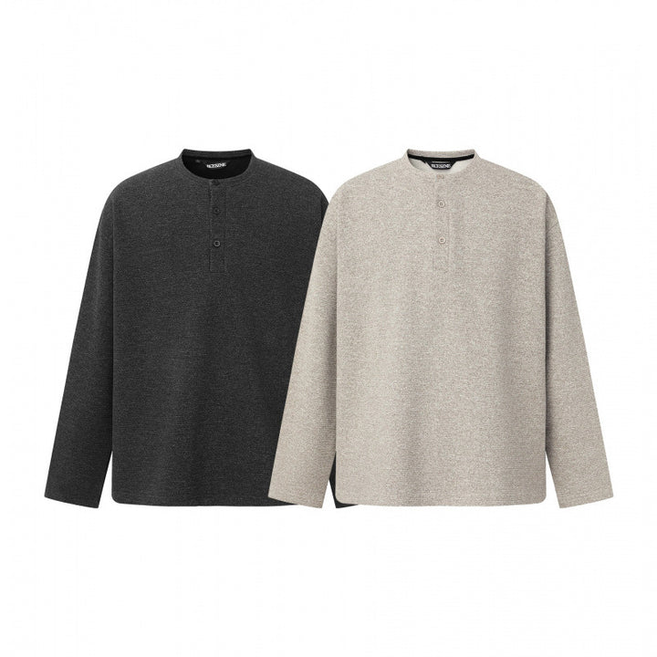 Unisex Oversize fine knit sweater with Henley button placket and stand-up collar Mune Fashion