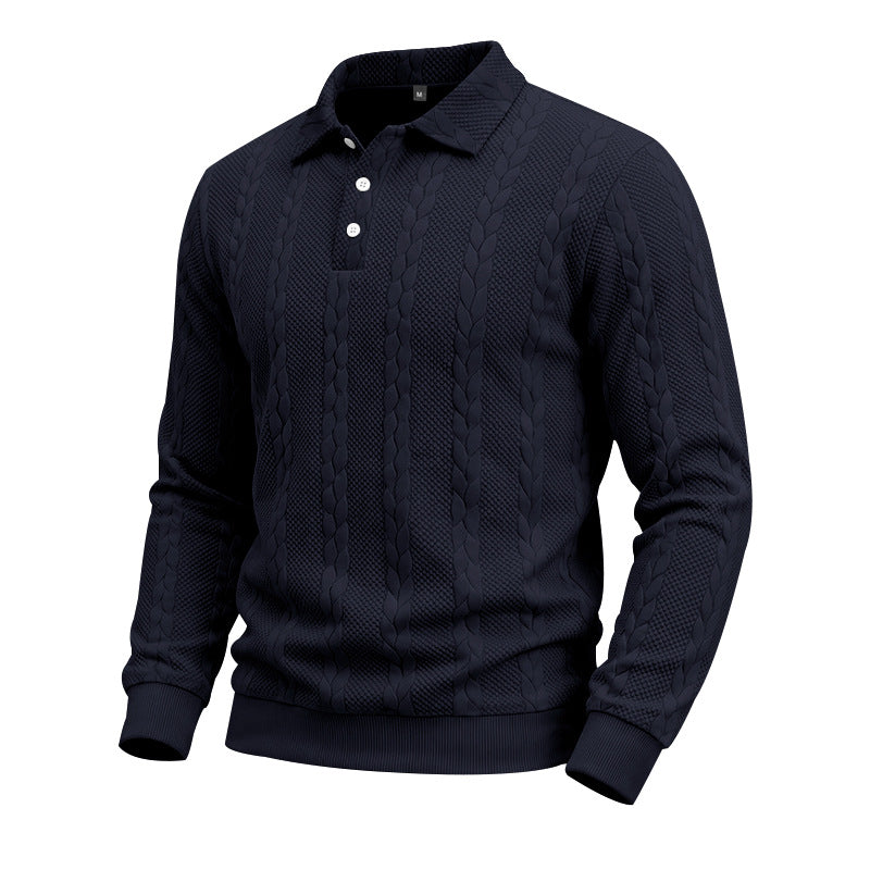 Men's Knitted Polo Sweatshirt with Cable Knit Pattern and Button Placket Mune Fashion