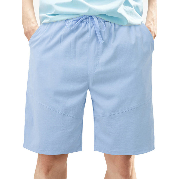Men's knee-length linen blend shorts with elastic drawstring waistband and side pockets Mune Fashion