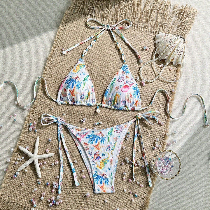 Women's triangle bikini with handmade shell embellishments Mune Fashion