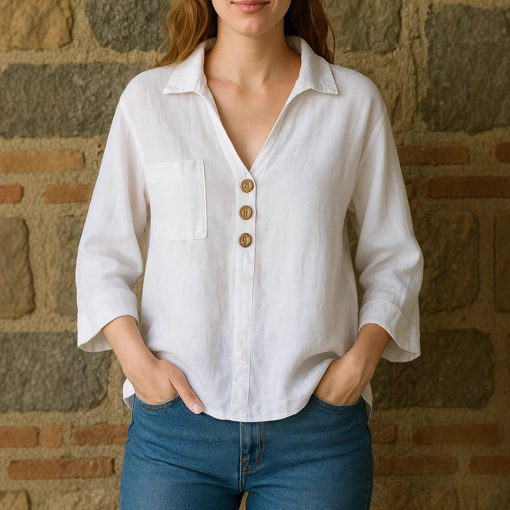 Women's loose long sleeve blouse with button details Mune Fashion