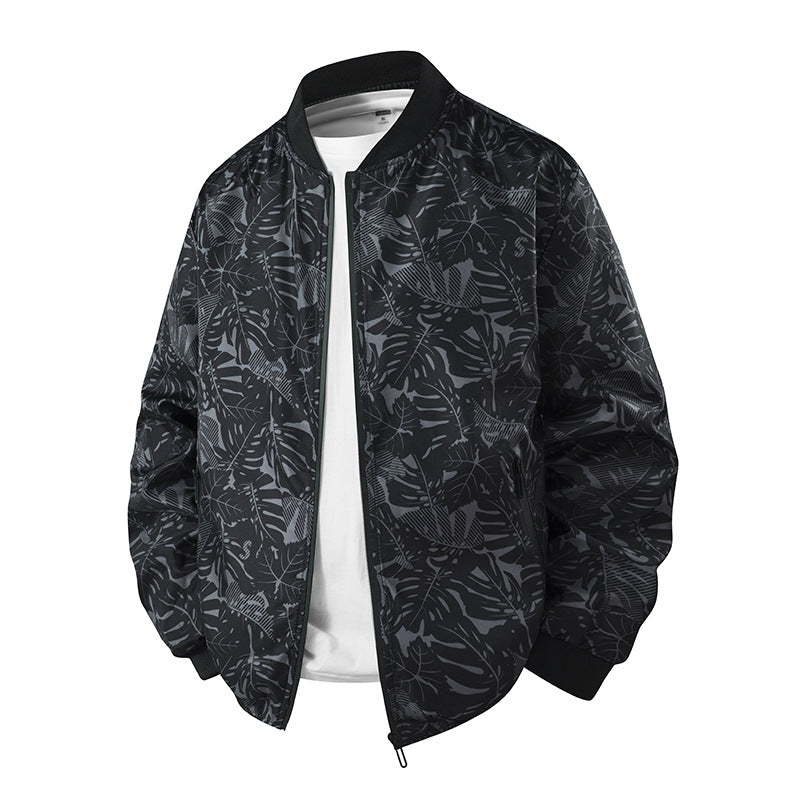 Herren Leicht wattierte Bomberjacke mit botanischem Alloverprint und geripptem Saum Mune Fashion