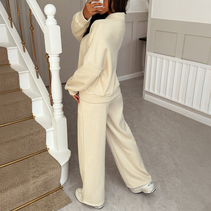 Women's oversized sweat set with zip bomber jacket and high waist palazzo pants Mune Fashion