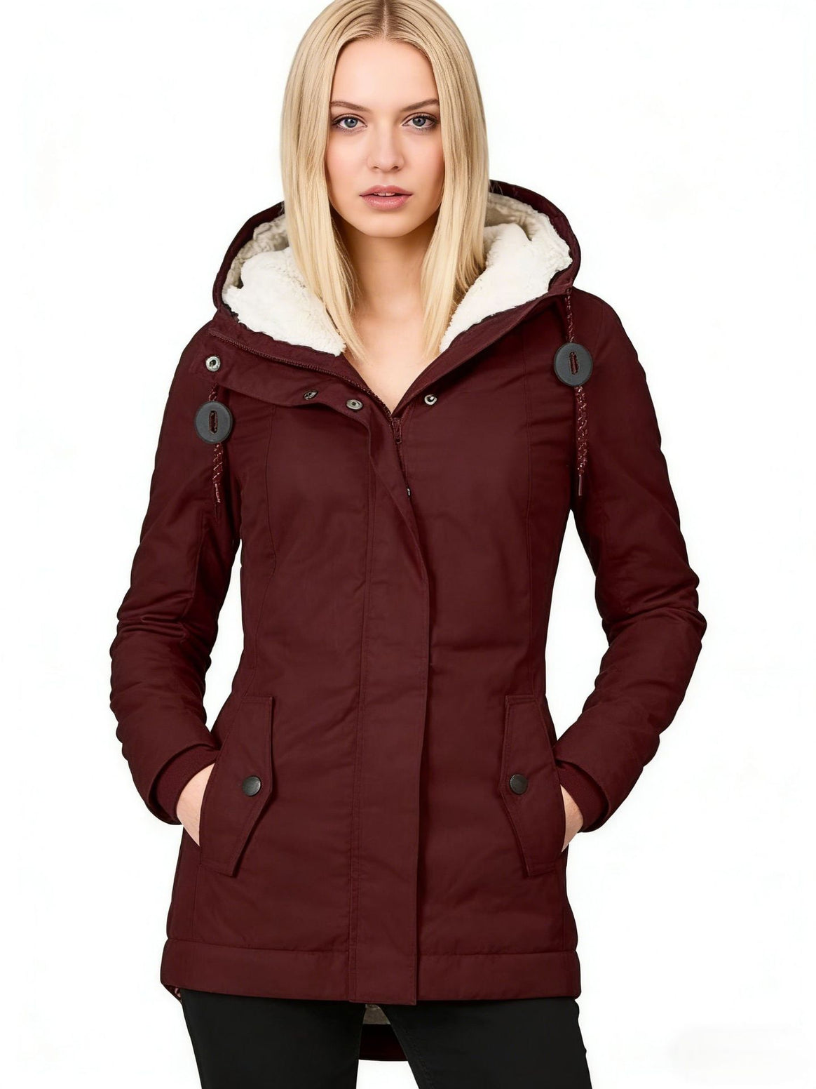 Women's Water-Repellent Parka with Teddy Lining, Hood and Tailored Fit Mune Fashion