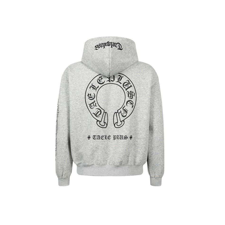 Unisex hooded sweatshirt in urban gothic print with ribbed hem Mune Fashion