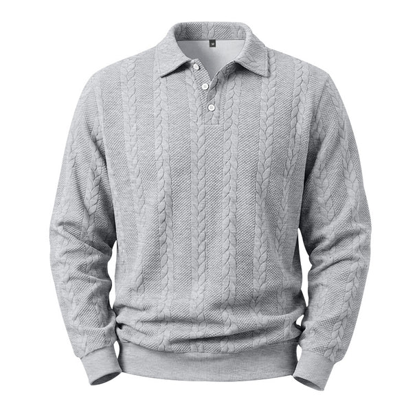 Men's Cable Knit Polo Sweater made of Cotton Blend with Ribbed Cuffs Mune Fashion