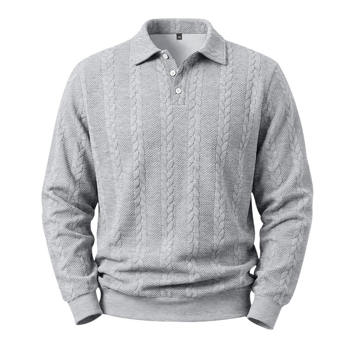 Men's Cable Knit Polo Sweater made of Cotton Blend with Ribbed Cuffs Mune Fashion