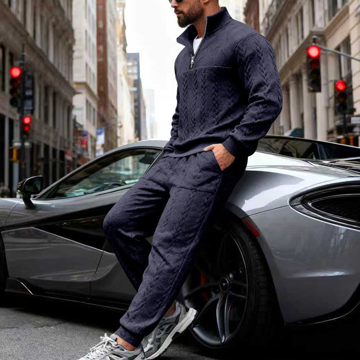 Men's waffle texture half-zip loungewear set with cargo joggers Mune Fashion