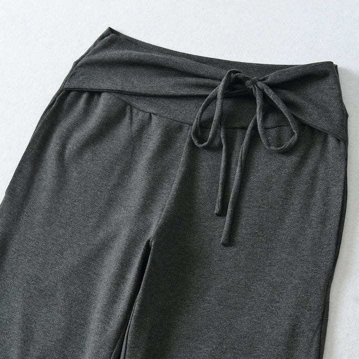 Women's Wide Jersey Lounge Pants with Folded Waistband and Drawstring Mune Fashion