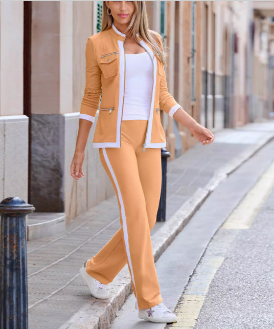 Ladies casual tracksuit in blazer style with zip jacket and side stripes Mune Fashion