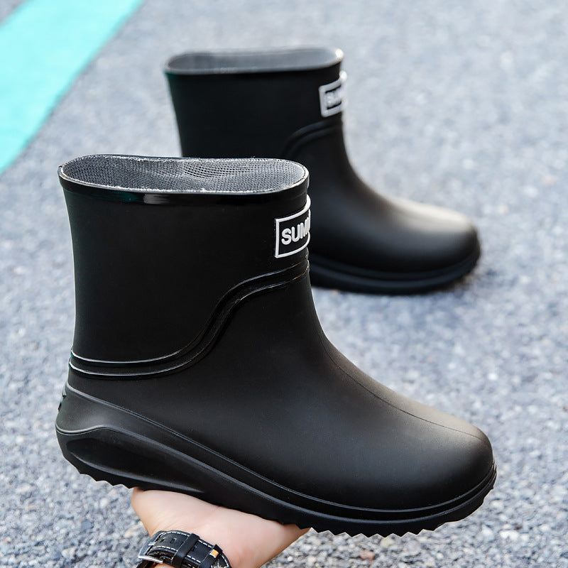 Women Short Shaft Rain Boots with Adjustable Drawstring and Reflective Hem Mune Fashion